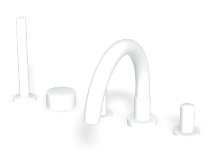 На изображении товар Смеситель для ванны Carlo Frattini SO, на борт, с изливом, вытяжным ручным душем, без ручек, цвет белый матовый от официального представителя в Москве