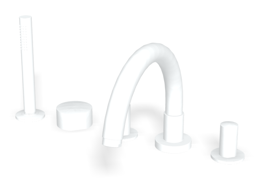 Смеситель для ванны Carlo Frattini SO, на борт, с изливом, вытяжным ручным душем, без ручек, цвет белый матовый