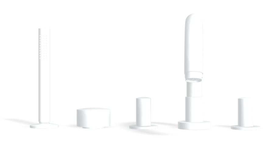 Смеситель для ванны Carlo Frattini SO, на борт, с изливом, вытяжным ручным душем, без ручек, цвет белый матовый - изображение 1