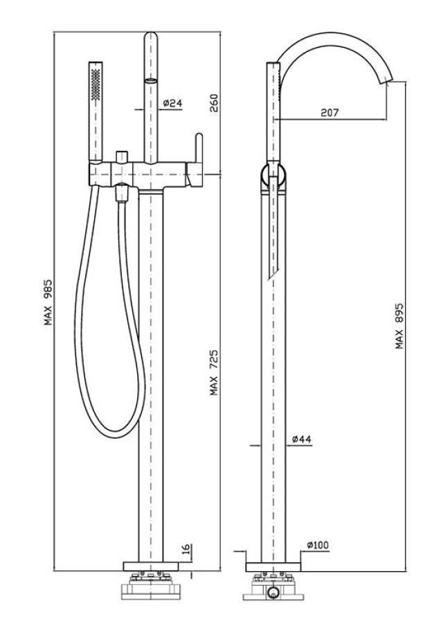 Смеситель для ванны Zucchetti Isy22, напольный, с ручным душем, внешняя часть, цвет Brushed PVD Copper - изображение 1