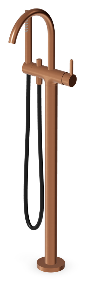 Смеситель для ванны Zucchetti Isy22, напольный, с ручным душем, внешняя часть, цвет Brushed PVD Copper