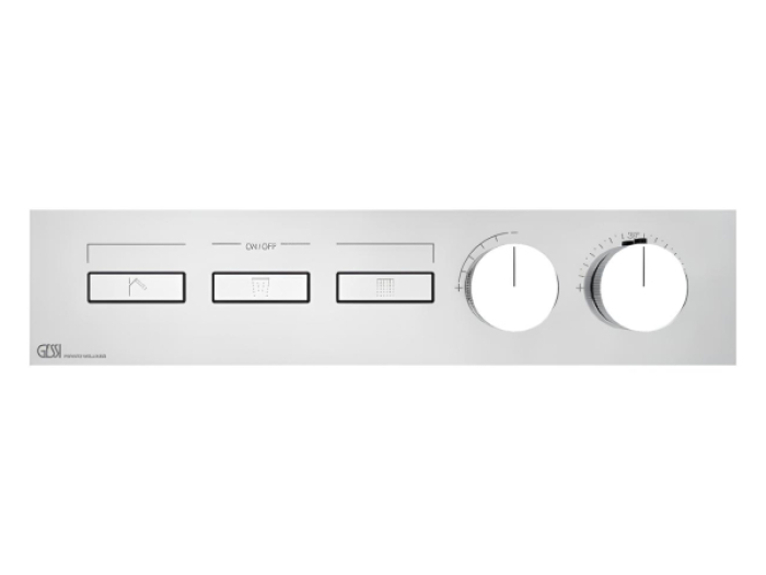 На изображении товар Термостат Gessi HI-FI, до 3 функций одновременно, с кнопками вкл/выкл, встраиваемый, внешняя часть, цвет Chrome от официального представителя в Москве