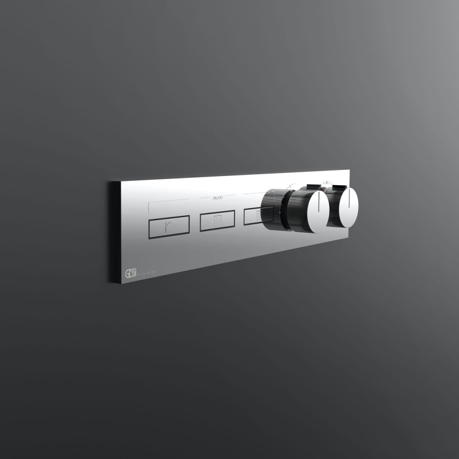 Термостат Gessi HI-FI, до 3 функций одновременно, с кнопками вкл/выкл, встраиваемый, внешняя часть, цвет Chrome - изображение 1