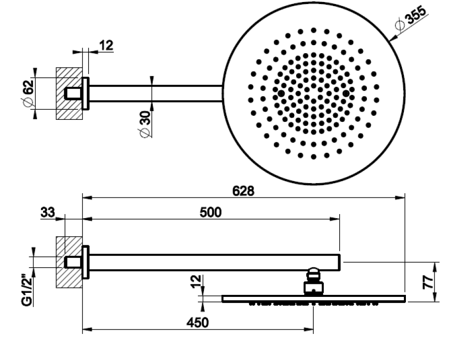 Верхний душ Gessi 316, настенный, цвет Black XL - изображение 1