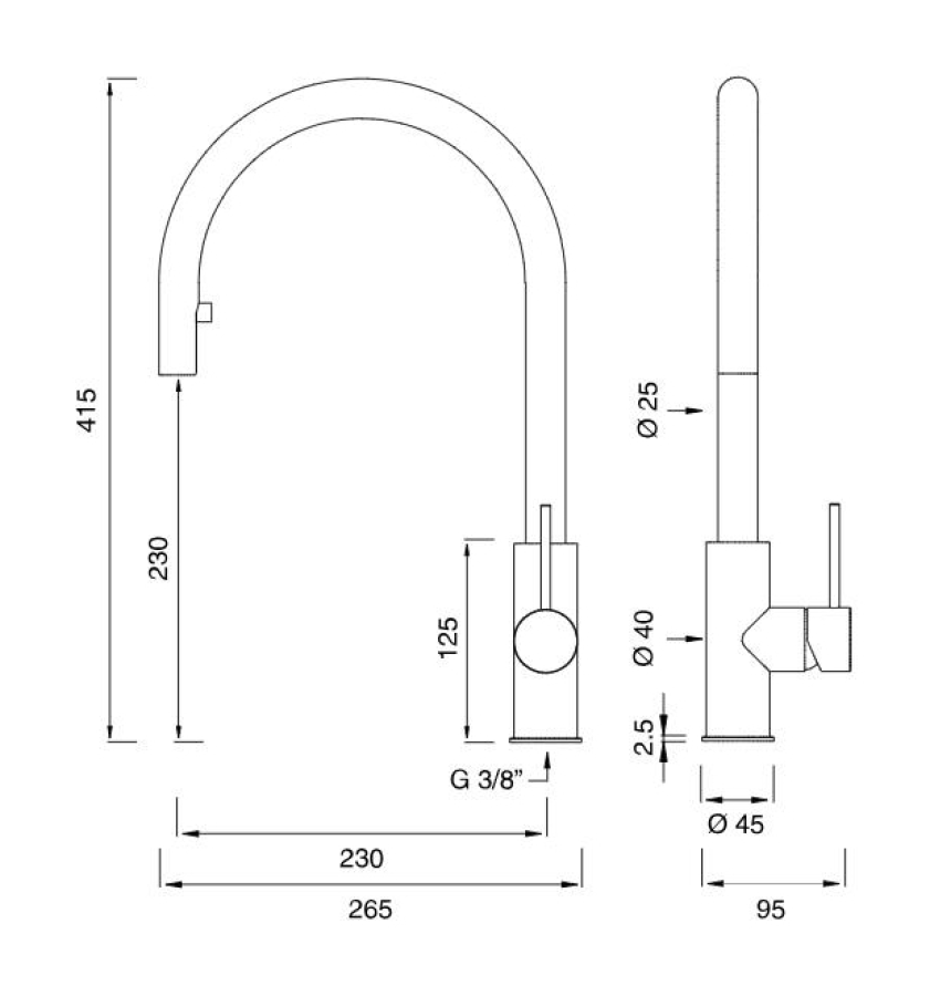 Смеситель для кухни Cea Design Milo360, излив H. 415 мм, выдвижной душ, цвет Black Diamond сатинированный - изображение 3