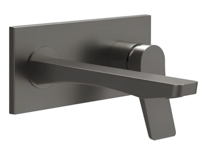 На изображении товар Смеситель для раковины Gessi Rilievo, настенный, со средним изливом, встраиваемый, внешняя часть, цвет Black Metal Brushed PVD от официального представителя в Москве