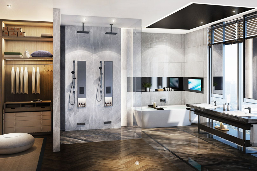 Смеситель для раковины Gessi Rilievo, настенный, со средним изливом, встраиваемый, внешняя часть, цвет Black Metal Brushed PVD - изображение 3