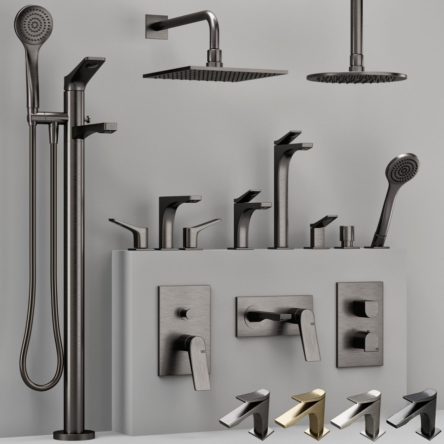 Смеситель для раковины Gessi Rilievo, настенный, со средним изливом, встраиваемый, внешняя часть, цвет Black Metal Brushed PVD - изображение 4