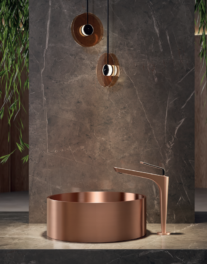 Раковина Newform Solo Steel E L., накладная, Ø355х138h мм, в комплекте донный клапан, нержавеющая сталь, без перелива, цвет PVD Brushed Copper Bronze - изображение 1
