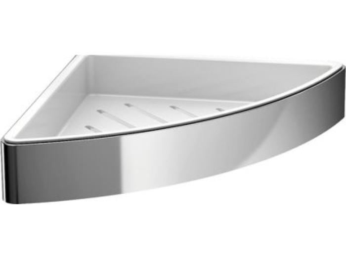 На изображении товар Угловая полка Emco Loft 179 x 36 мм, скрытое крепление к стене, пластиковая вставка, хром/белый от официального представителя в Москве