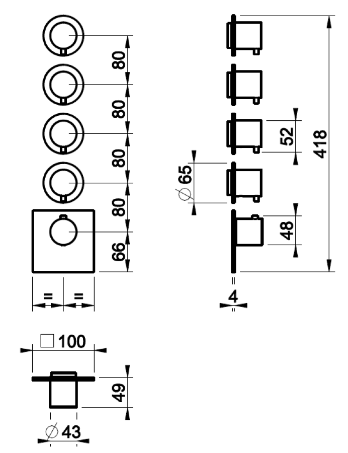 Термостат Gessi316, встраиваемый, на 4 потребителя, внешняя часть, цвет Steel Brushed - изображение 2