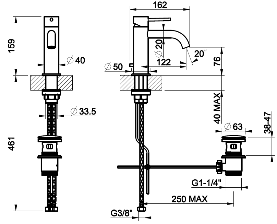 Смеситель для раковины Gessi316 Meccanica, с донным клапаном, соединительные шланги, цвет Warm Bronze Brushed PVD - изображение 1