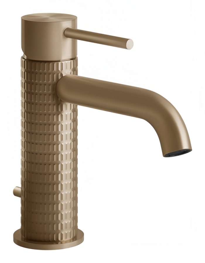 Смеситель для раковины Gessi316 Meccanica, с донным клапаном, соединительные шланги, цвет Warm Bronze Brushed PVD
