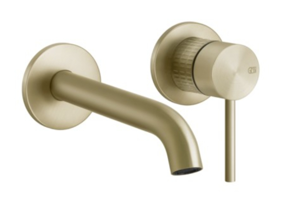 Cмеситель для раковины Gessi316, встраиваемый, настенный, с длинным изливом, без донного клапана, внешние части, цвет Brushed Brass PVD