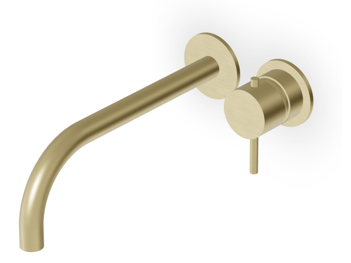 На изображении товар Смеситель для раковины Zucchetti Helm, встраиваемый, с аэратором, вылет излива 230 мм, внешняя часть, цвет Brushed British Gold PVD от официального представителя в Москве