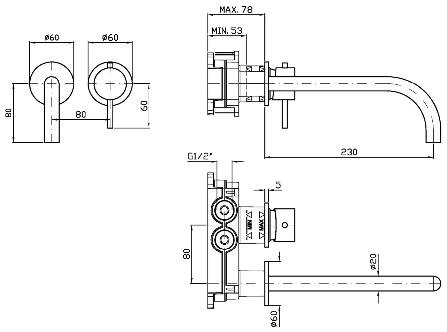 Смеситель для раковины Zucchetti Helm, встраиваемый, с аэратором, вылет излива 230 мм, внешняя часть, цвет Brushed British Gold PVD - изображение 1