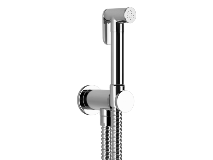 На изображении товар Гигиенический душ Gessi Tondo, шланг 1250 мм, шланговое подсоединение с держателем лейки, цвет Chrome от официального представителя в Москве