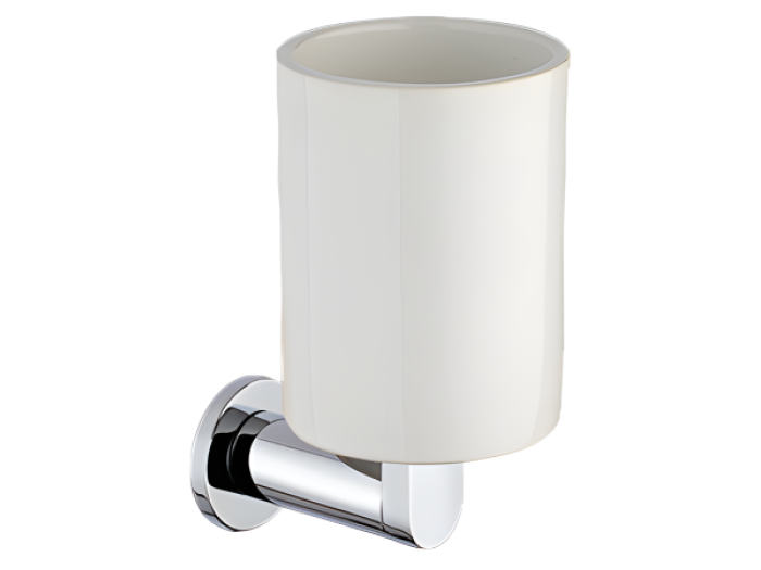 На изображении товар Cтакан для зубных щеток Bagno&Associati Carmen, настенный с держателем, цвет белый/хром от официального представителя в Москве
