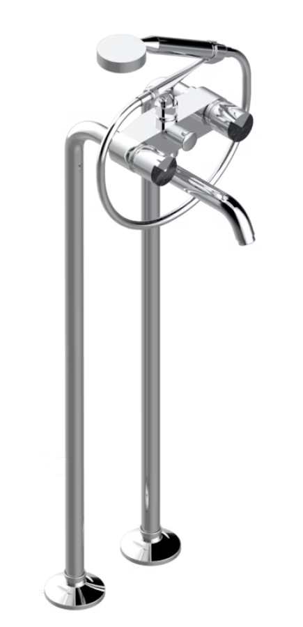 Смеситель THG Le 9 Nero Marquina, для ванны, напольный, двухрычажный, с ручным душем со шлангом, цвет хром