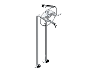 Смеситель THG System Cristal a manetttes, для ванны, напольный, двухрычажный, высокий излив, с ручным душем со шлангом, цвет хром/хрусталь