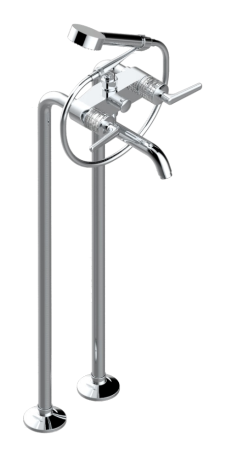 Смеситель THG System Cristal a manetttes, для ванны, напольный, двухрычажный, высокий излив, с ручным душем со шлангом, цвет хром/хрусталь