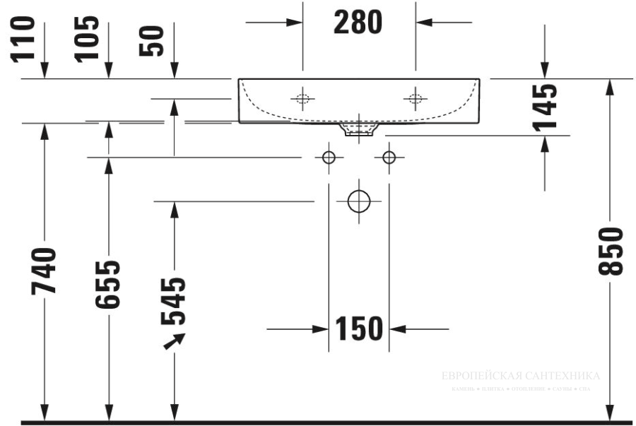 Раковина Duravit DuraSquare, для мебели, 600x470 мм, без перелива, с 1 отверстием под смеситель, цвет белый - изображение 10