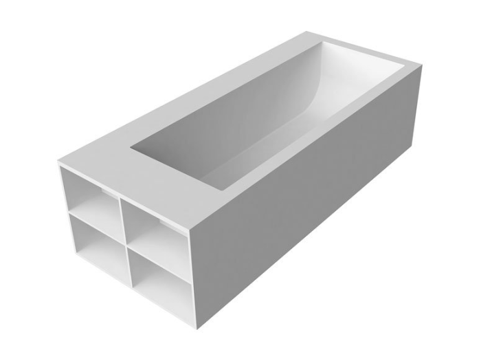 На изображении товар Ванна Antonio Lupi Biblio 1900 х 800 мм, прямоугольная, отдельно стоящая, с открытой нишей слева, цвет белый матовый от официального представителя в Москве