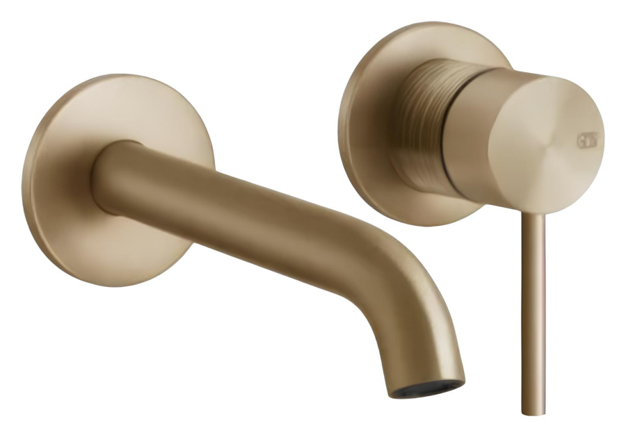 Смеситель для раковины Gessi Trame, настенный, с длинным изливом, без донного клапана, внешняя часть, L-210 мм, цвет Warm Bronze Brushed PVD