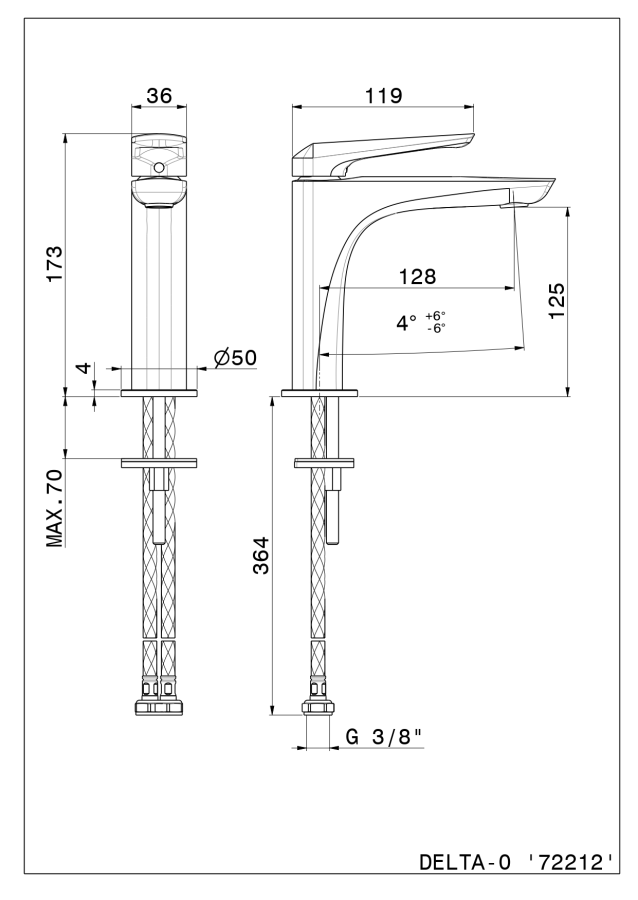 Смеситель для раковины Newform Delta Zero, на 1 отверстие, H 125 мм, без донного клапана, цвет PVD Br. Gun Metal - изображение 1