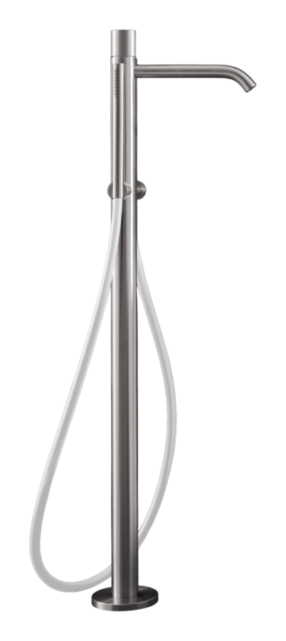 Смеситель для ванны CeaDesign Giotto Plus, напольный, H-870 мм, ручной душ Ø18 мм, шланг в цвете Silk Grey, внешняя часть, цвет сатинированная сталь