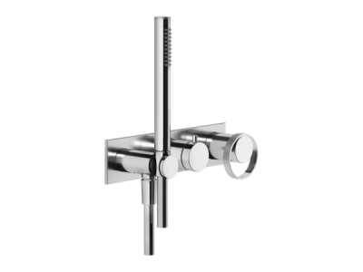 На изображении товар Смеситель для ванны/душа Gessi Anello, настенный, с ручным душем и держателем, встраиваемый, внешняя часть, цвет Chrome от официального представителя в Москве