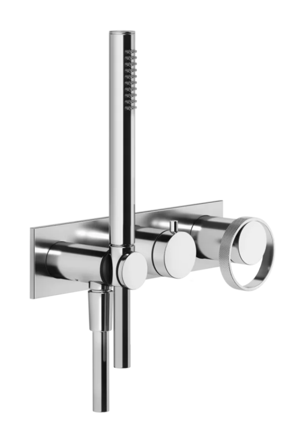 Смеситель для ванны/душа Gessi Anello, настенный, с ручным душем и держателем, встраиваемый, внешняя часть, цвет Chrome