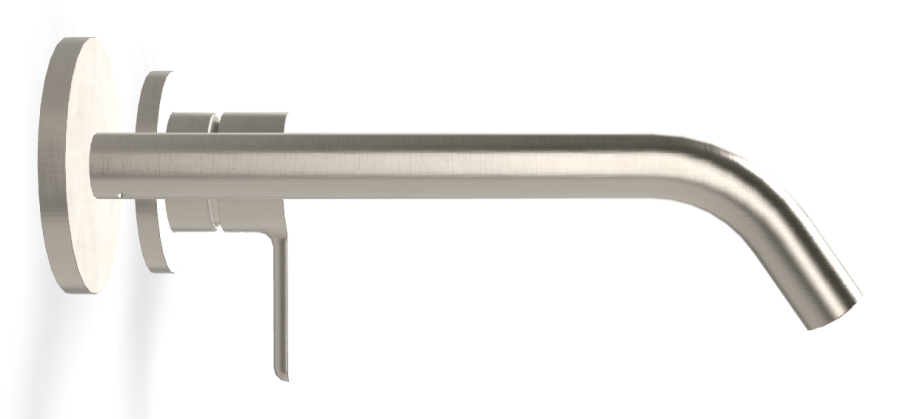 Смеситель для раковины Carlo Frattini Snap, настенный, с донным клапаном Click-Clack, аэратором, излив 200 мм, внешняя часть, цвет никель брашированный - изображение 2