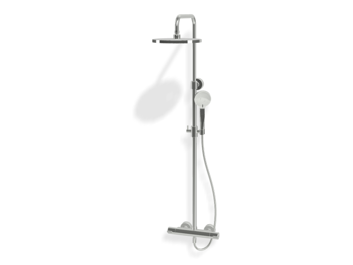 На изображении товар Душевая система Carlo Frattini Wellness, смеситель с изливом, стойка с верхним душем и душевым комплектом, цвет хром глянцевый от официального представителя в Москве