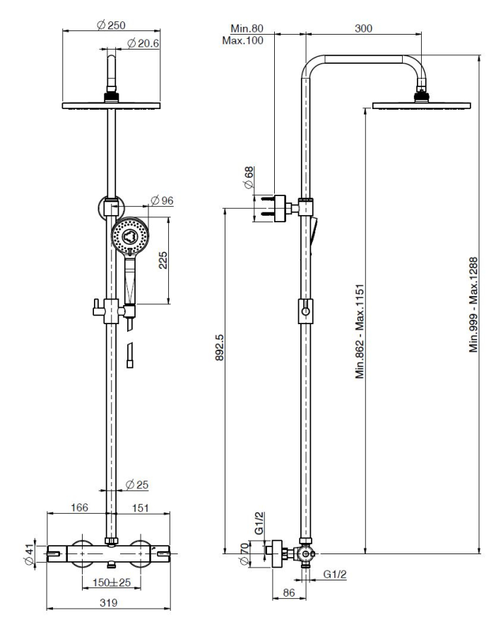 Душевая система Carlo Frattini Wellness, смеситель с изливом, стойка с верхним душем и душевым комплектом, цвет хром глянцевый - изображение 3