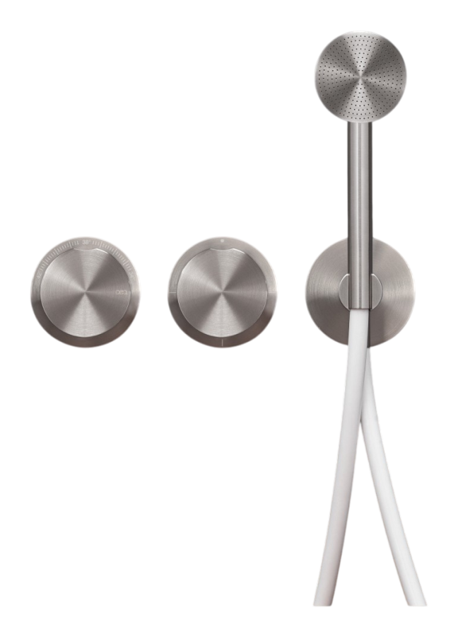Термостат CEA Design Giotto, настенный, на 3 отверстия, ручной душ Ø 65 мм, шланг в цвете Silk Grey, внешняя часть, сталь, цвет сатинированная сталь