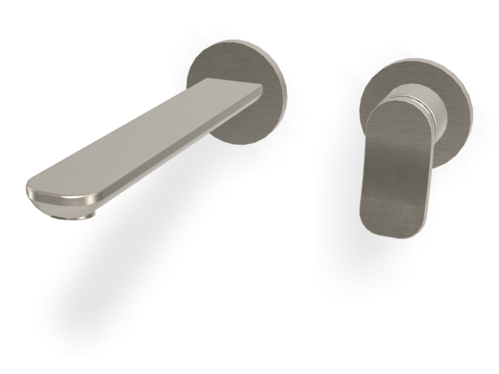 На изображении товар Смеситель для раковины Carlo Frattini Flo, настенный, с донным клапаном Click-Clack, L-218 мм, внешняя часть, цвет никель брашированный от официального представителя в Москве