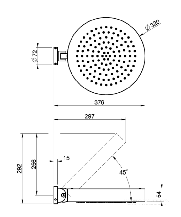 Верхний душ Gessi Origini с регулируемым углом наклона, для стойки арт. 63209 и арт. 63210, цвет Black Metal Brushed PVD - изображение 1