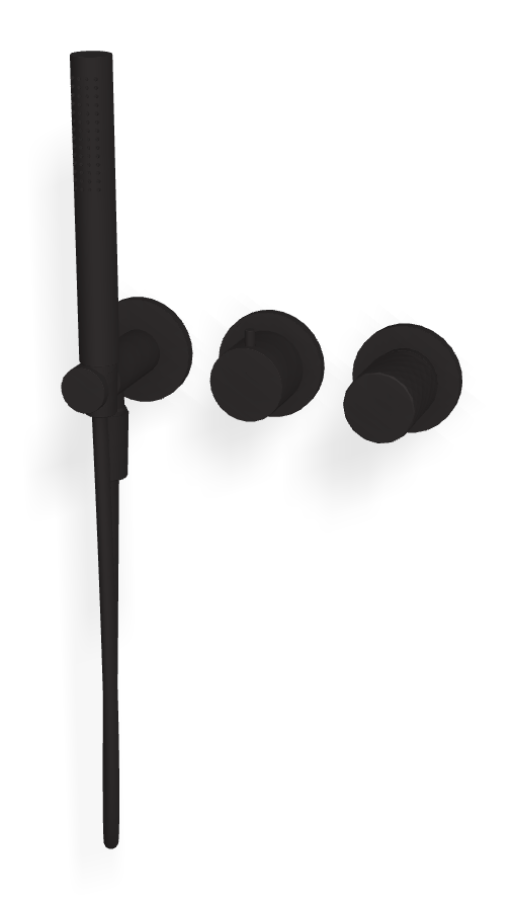 Смеситель для душа Carlo Frattini Spillo Tech, ручка X Collection, на 2 потребителя, с ручным душем, гибким шлангом хромалюкс 1500 мм, внешняя часть, цвет чёрный матовый