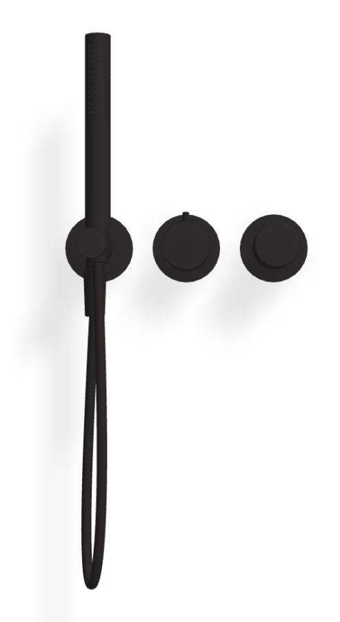 Смеситель для душа Carlo Frattini Spillo Tech, ручка X Collection, на 2 потребителя, с ручным душем, гибким шлангом хромалюкс 1500 мм, внешняя часть, цвет чёрный матовый - изображение 1