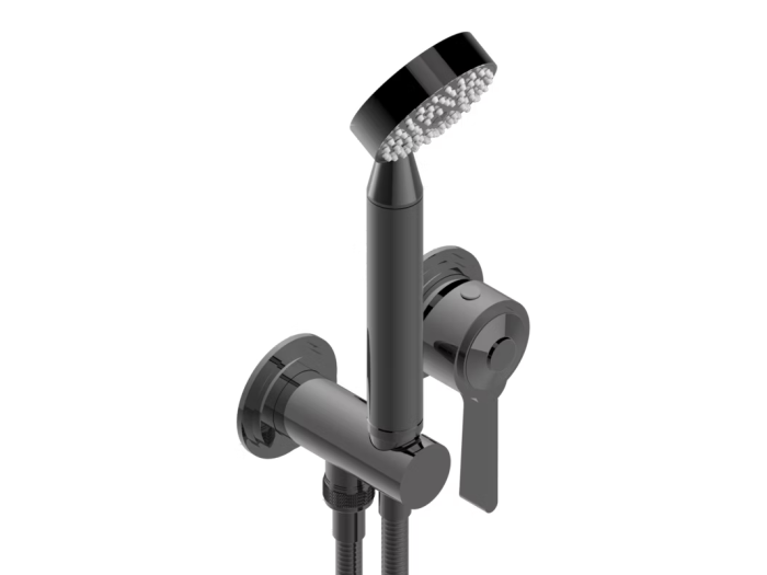 На изображении товар Смеситель для душа THG Le 9 Howlite, с душевым гарнитуром, встраиваемый, внешняя часть, цвет  Matt graphite PVD от официального представителя в Москве