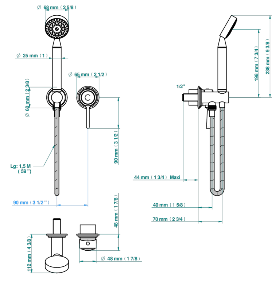 Смеситель для душа THG Le 9 Howlite, с душевым гарнитуром, встраиваемый, внешняя часть, цвет  Matt graphite PVD - изображение 1