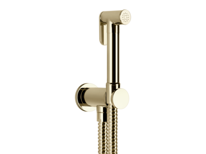 На изображении товар Гигиенический душ Gessi, шланг 1250 мм, шланговое подсоединение с держателем лейки, цвет Brass PVD от официального представителя в Москве