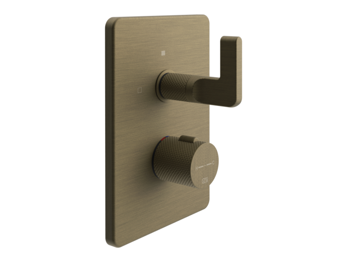 На изображении товар Термостат Gessi Inciso, встраиваемый, с переключателем на 2 выхода, цвет Antique Brass от официального представителя в Москве