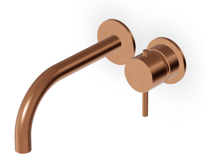 На изображении товар Смеситель Zucchetti Helm для раковины, настенный, однорычажный, встраиваемый, излив L-175 мм, внешняя часть, цвет Brushed Copper PVD от официального представителя в Москве