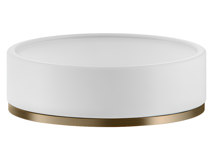 На изображении товар Мыльница Gessi Inciso ⌀115 мм, настольная, цвет White/Warm Bronze Brushed PVD от официального представителя в Москве