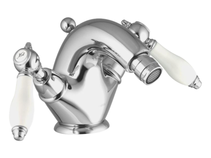 На изображении товар Смеситель для биде Carlo Frattini Herend, XS, с 2 гибкими шлангами, донным клапаном 1"1/4, ширина 188 мм, цвет никель брашированный от официального представителя в Москве