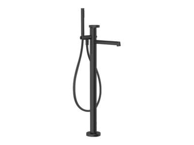 На изображении товар Смеситель для ванны Gessi Anello, напольный, 161х329 мм, с душевой лейкой, цвет Matte Black от официального представителя в Москве
