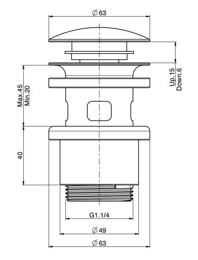 Донный клапан Carlo Frattini Spillo Steel, Click-Clack 1"1/4, из нержавеющей стали и ABS, цвет нержавеющая сталь - изображение 1