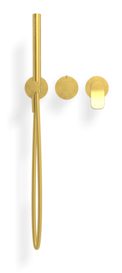 Смеситель для душа Carlo Frattini Flo, с переключателем на 2 потребителя, ручным душем, гибким шлангом хромалюкс 1500 мм, внешняя часть, цвет брашированное золото - изображение 1